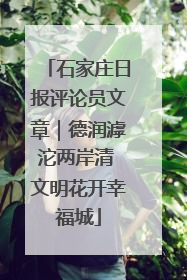 石家庄日报评论员文章｜德润滹沱两岸清 文明花开幸福城